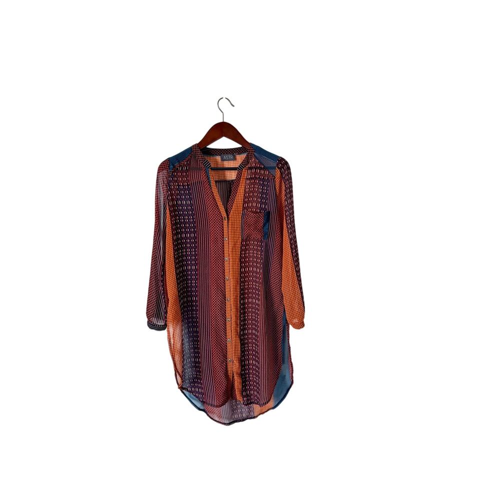 ASTR The Label Multicolor Patchwork Sheer Cardigan Button Front Women's M